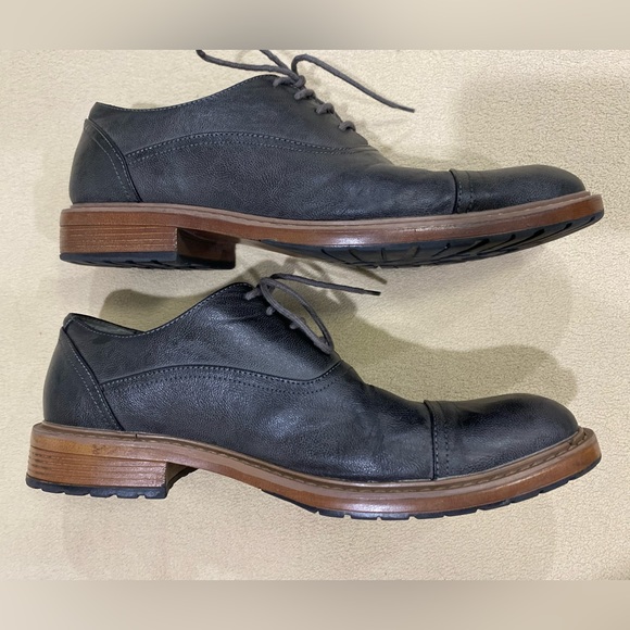 Charcoal Perry Ellis Portfolio Derby Brogue Cap-toe almost-black Dress Shoes GUC - Picture 3 of 16